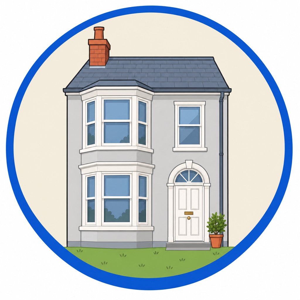 Illustration of a house in the style of Coniston House. Generated artwork, not a photograph of the home.